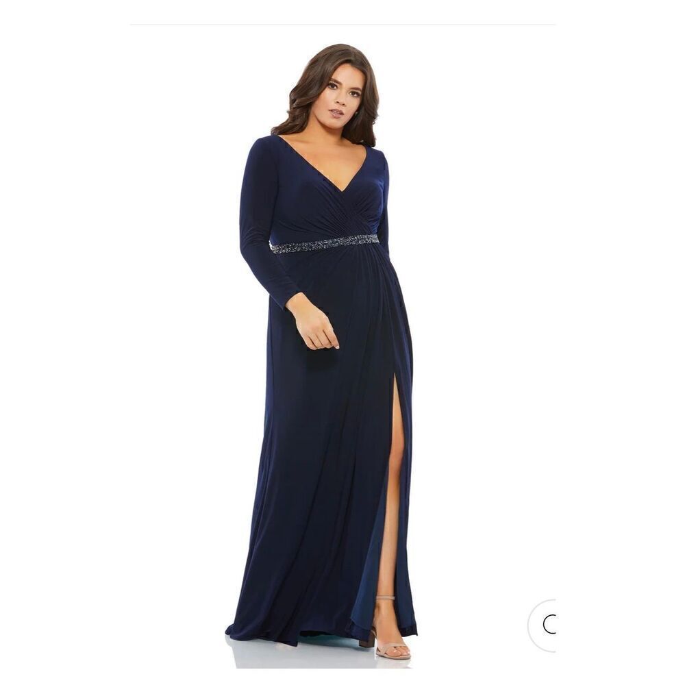 Mac Duggal NWT size 24W beaded belt faux wrap long sleeve dress *read notes*